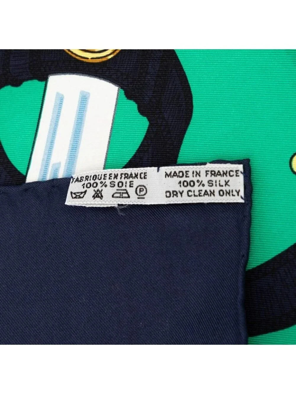Hermes Carre 90 Apron D'or Yellow Gold Spurs Scarf Green Navy Silk